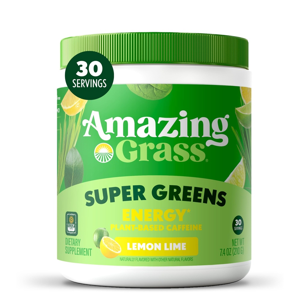 Amazing Grass Green Blend Energy: Smoothie Mix, Super Green Powder & Plant baseret koffein med Matcha Green Tea & Beet Root Powder, Lemon Lime, 30 Servere (Packaging May Vary)