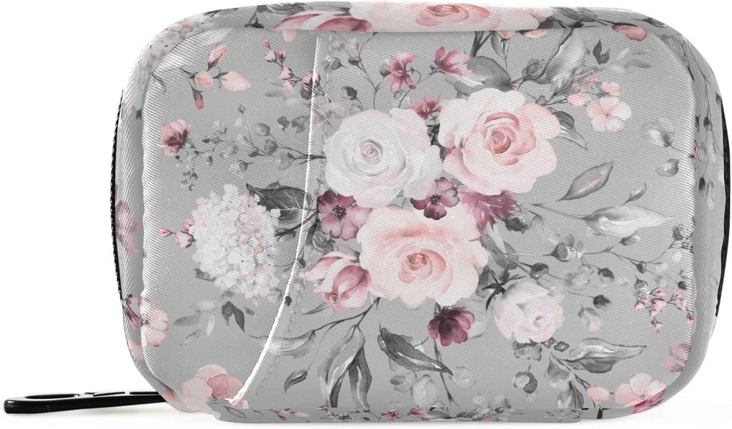 Watercolor Flower Pill Box 7 Day Pill Case Travel Pill Organizer Bag with Zipper Portable Weekly Vitamin Medicine Supplement Holder Pouch Bag