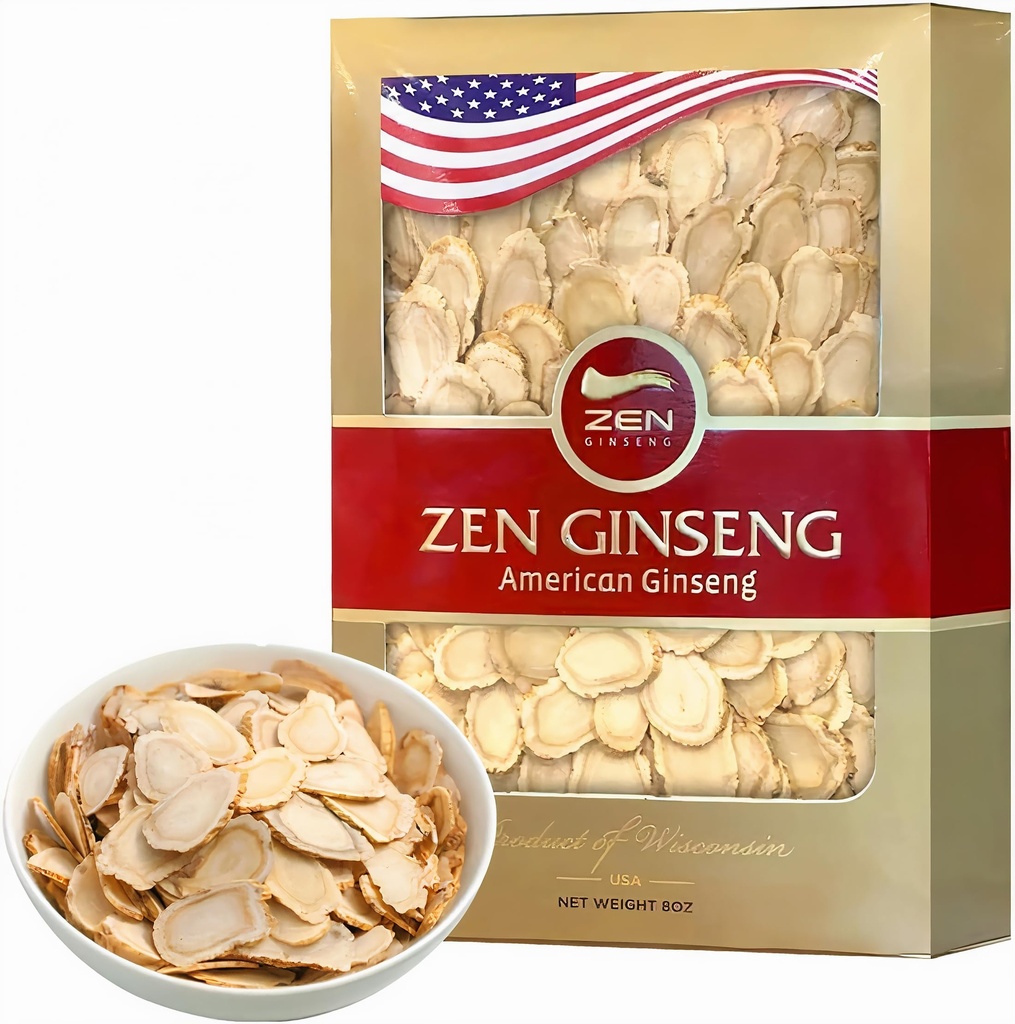 Zen American Wisconsin Ginseng Slices - Forbedret energi, ydeevne, og mental sundhed for mænd og kvinder (8oz. Rubrik)