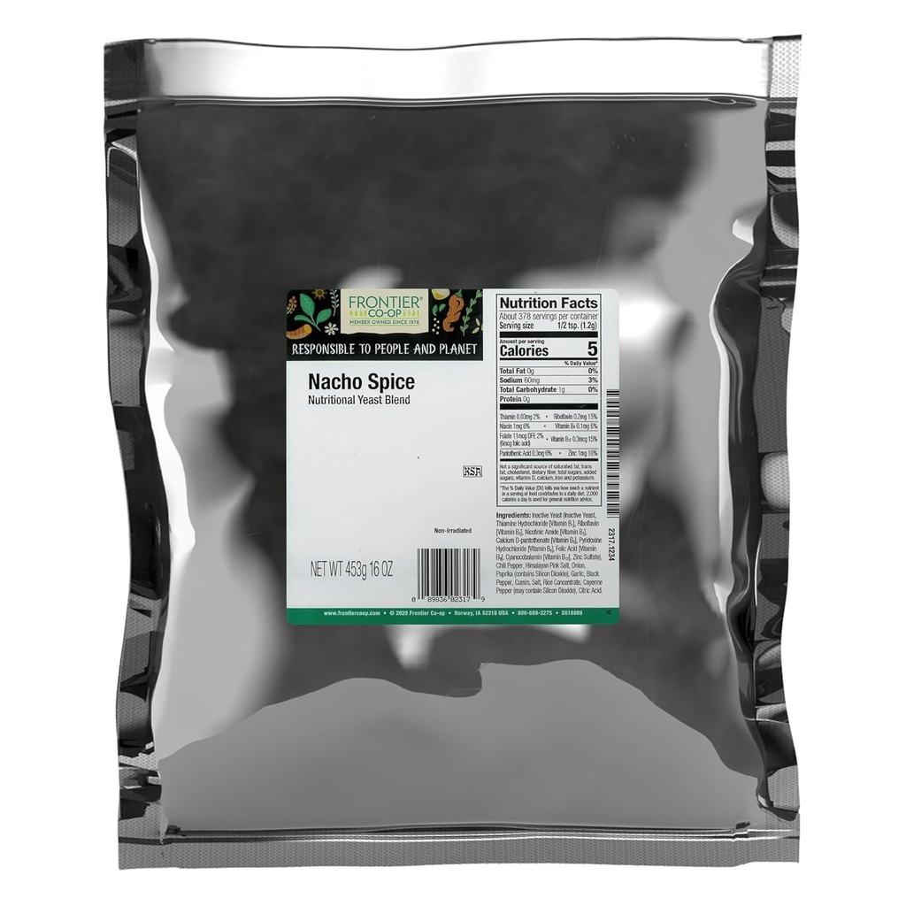 Frontier Co-op Nacho Spice Nutritional Yeast Blend, 1lb Bulk Bag - Bold Umami Cheese Flavor for Popcorn, Fondue, Pasta, Chips, Soups