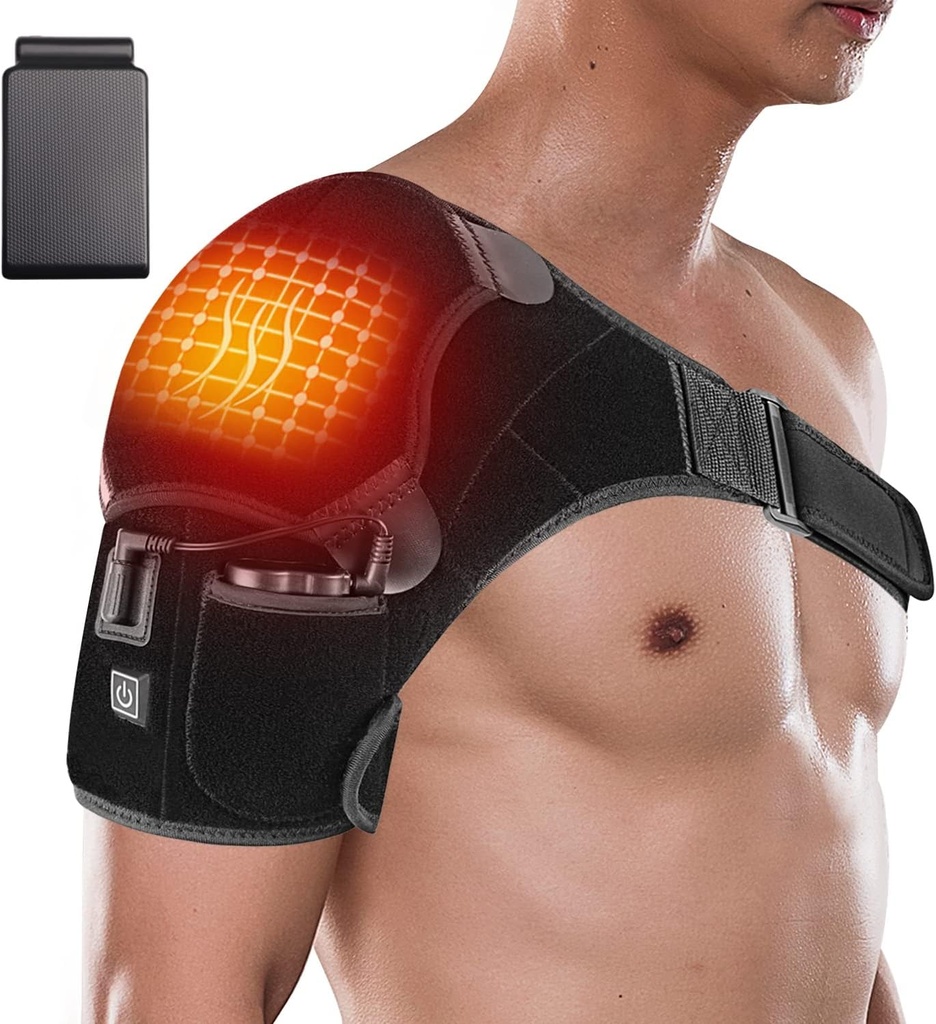 Cordless Skulder Opvarmning Pad med batteri, Opvarmet Skulder Brace Wrap med 3 Opvarmning Modes til venstre højre skulder, Bærbar elektrisk trådløst varmetørklæde til mænd Kvinder