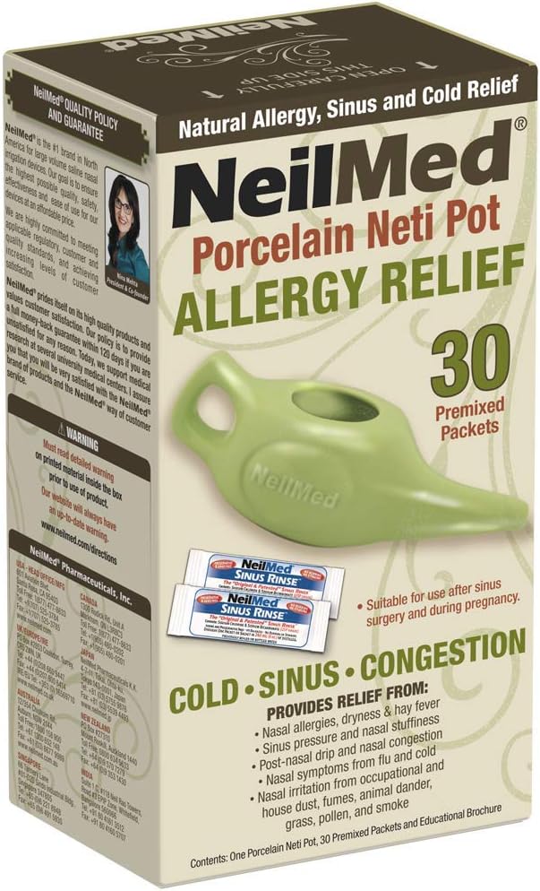 NeilMed Classic Porcelain Neti Pot Green med 30 Premixed Pakninger
