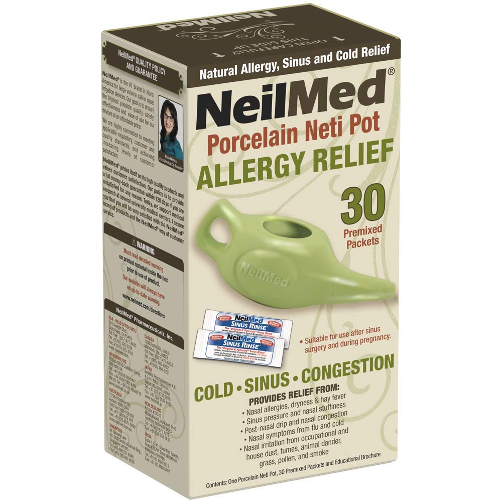 NeilMed Classic Porcelain Neti Pot Green med 30 Premixed Pakninger