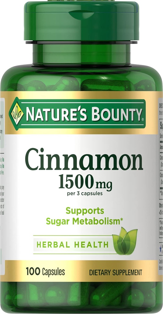 Nature 's Bounty kanel kapsler, urtetilskud, understøtter sukker Metabolisme, 1500mg, 100 kapsler