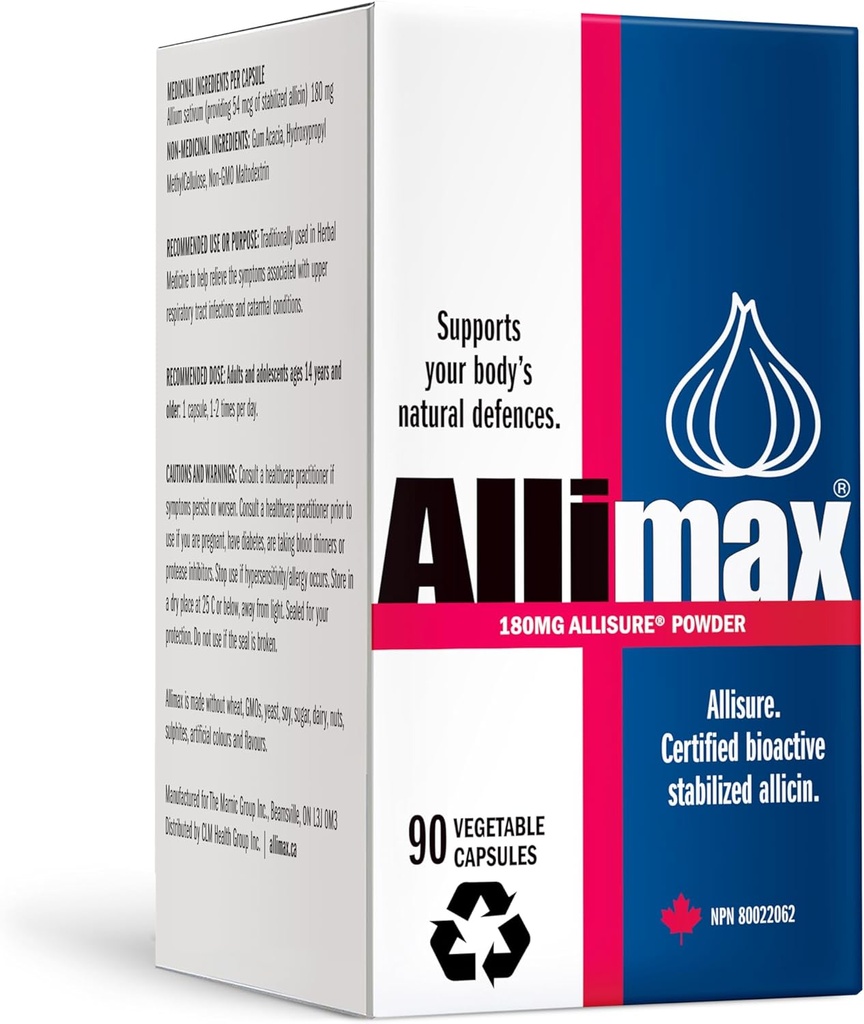 ALLIMAX 180 mg 90 kapsler. Allicin hvidløg supplement til støtte din krop immunfunktion. Indeholder stabiliseret og Potent Bioactive Allicin, Extracted from Clean & Sustainable Spanish Grown Hvidløg.