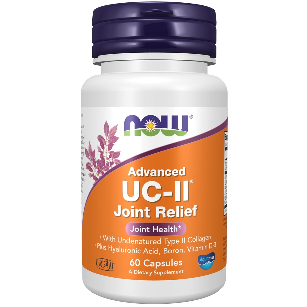 Now Supplements, UC- II Advanced Joint Relief med ikke denatureret Type II Collagen, plus Hyaluronsyre, Bor, Vitamin D-3, 60 Veg kapsler