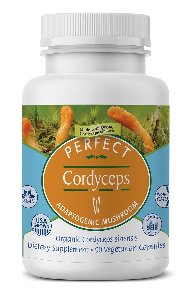 Perfect Supplements – Perfect Cordyceps – 90 Vegetable Capsules – Organic Adaptogenic Herbal Supplement – Increases Energy, Endurance & Strength