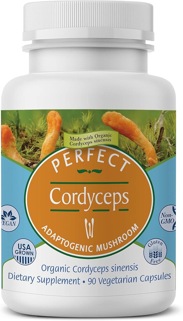 Perfect Supplements - Perfect Cordyceps - 90 Vegetabilske kapsler - Organic Adaptogen Herbal supplement - Øger energi, Endurance & Styrke