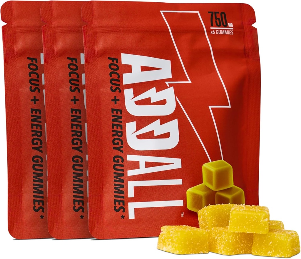Addall Focus & Energy Gummies 750mg (3 Pack) # 1 Effektiv alternativ hjerne supplement Substitute Pills Nootrop & Energy Note 124; Ingen Crash Budd124; Science Backed Formel 124; USA Made