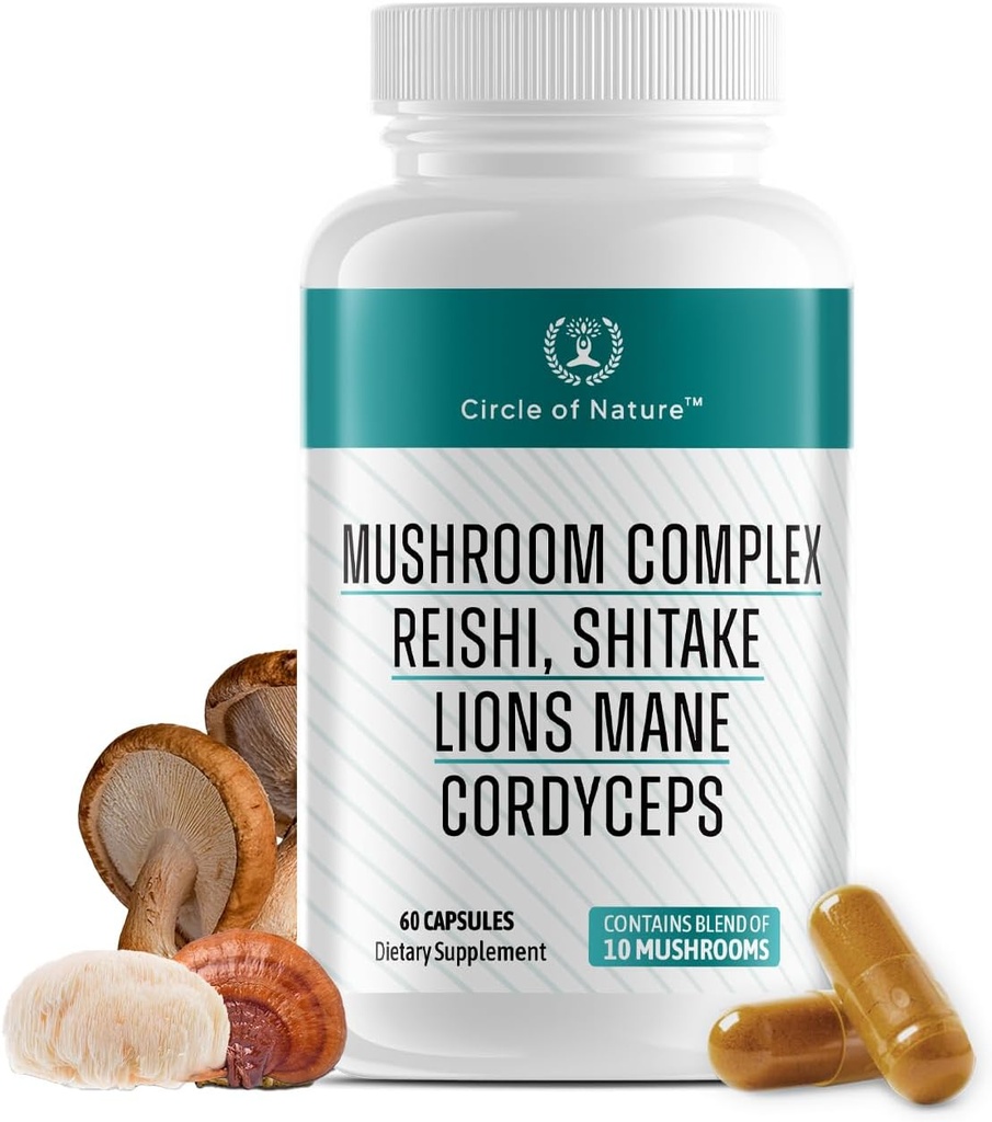 Brain Booster Mushroom Complex supplement, Natural Mood Uplifter med 10 funktion Mushrooms, Lions Mane, Reishi, Cordyceps og 7 Mere i Kapsler 1330mg Made in USA, 60 Kapsler