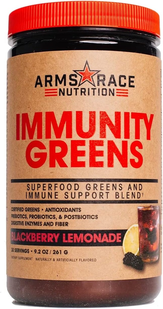 Arms Race Nutrition Immunity Green Superfood Green og immunsupport Blend - 9.2 oz. (30 Servere) (BlackBerry Lemonade)