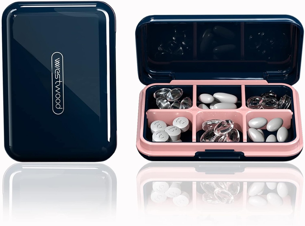 DUBSTAR Travel Pill Organizer Fugt Vandtæt Lille Pill Box til Pocket Purse 6 Compartments Portable Pill sag Medicin Vitamin Holder Container, Blå