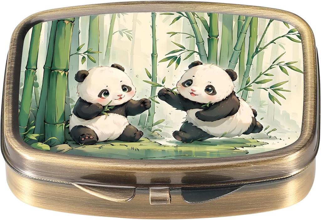 Dynippy Pill Case Pill Box med spejl Retro Pocket 2 Compartment Medicine Case Vitamin Pill Organizer til Pocket Purse og Rejser (Retro- Panda)