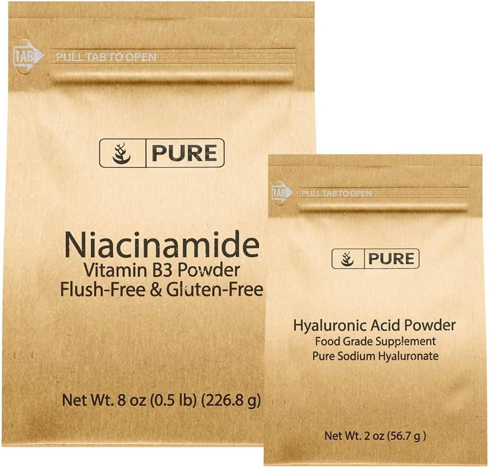 PURE ORIGINAL INGREDIENSER Niacinamid & Hyaluronsyre Bundle, vand Opløselig, fint pulver