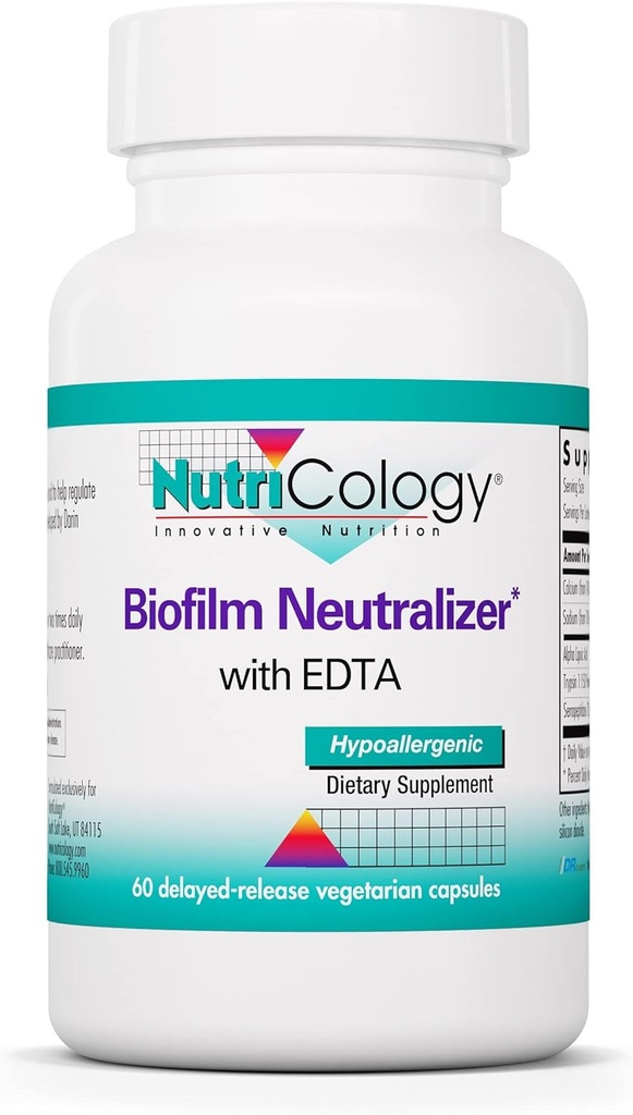 Nutricology Biofile Neutralizer - Biofile Defense, EDTA supplement, Proteolytiske enzymer, Serrapeptase, Vegetariske kapsler - 60 Greve