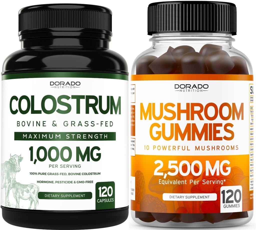 DORADO NUTRITION Colostrum Supplement 1000mg Per Serving and Mushroom Gummies (120 Greve) Mushroom supplement