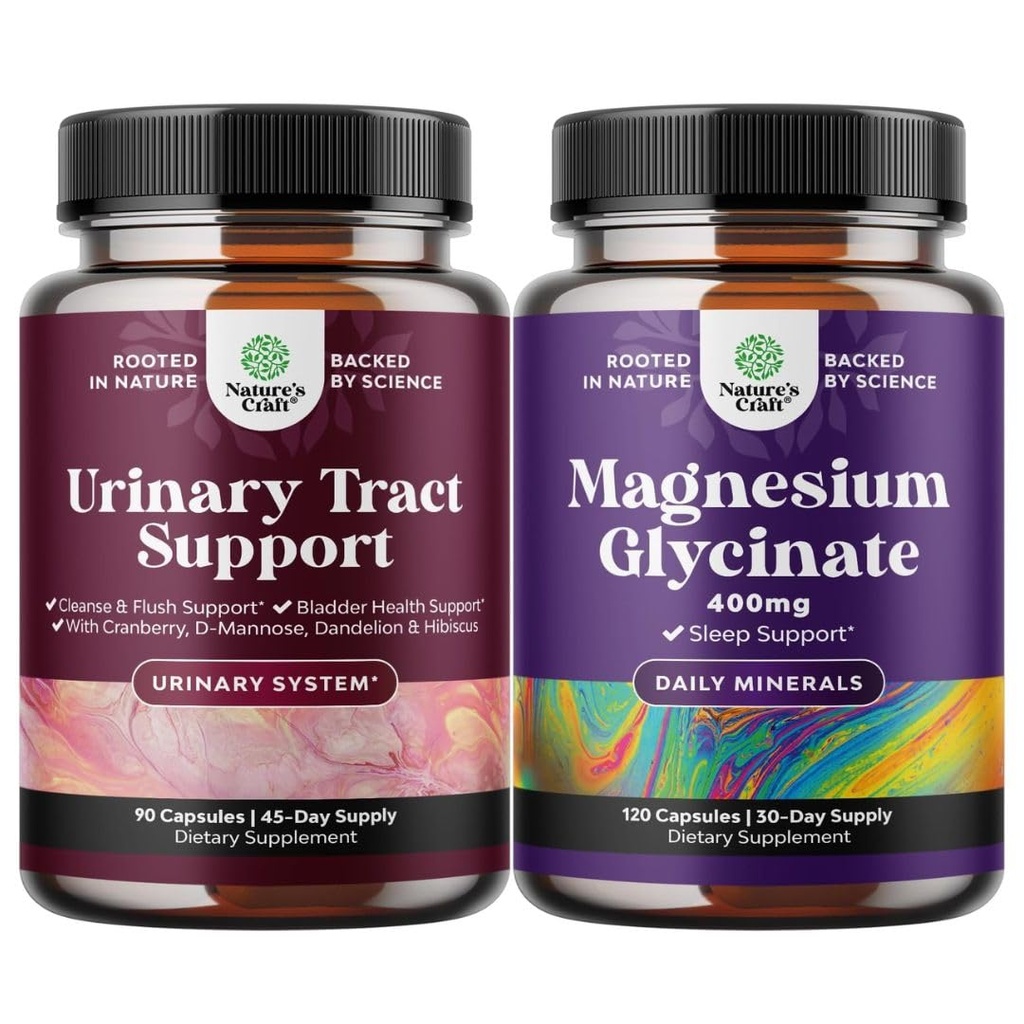 Bundle af D Mannose Kapsler til Urinary Tract Sundhed for kvinder Hurtig fungerende Super Koncentreret Tranebær 90ct og Pure Magnesium Glycinate 400mg Per Servering til Mood Sleep og Afslapning