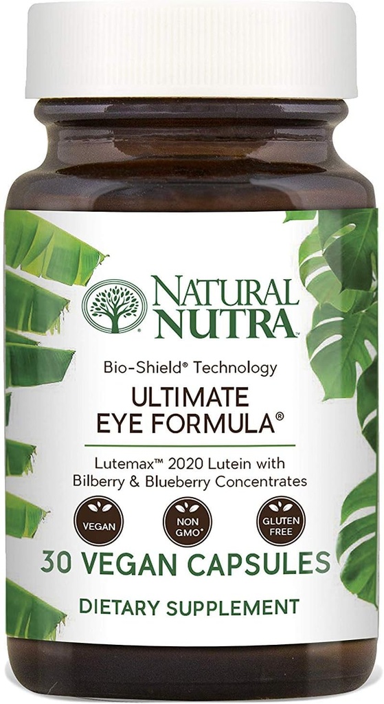 Naturlig Nutra Ultimate Eye Health Supplement - Bilbær & Blueberry Extract Blend til dag og nat Vision Support, fremmer farve Opception & Eye Klarhed - Non-GMO, Gluten- Free, Vegan - 30 Kapsler