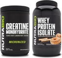 Nutrabio Creatin monohydrat, Unflavored, 500g og Whey Protein Isolate, kanel sukker Donut, Supplement Bundle - Muskelenergi, Lean muskelvækst, Inddrivelse, og styrke