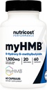 Nutricost myHMB kapsler 1.500MG Calcium HMB Per Servering, 60 kapsler, 20 Servere - Performance Line, Calcium B- Hydroxy B- methylbutyrat monohydrat