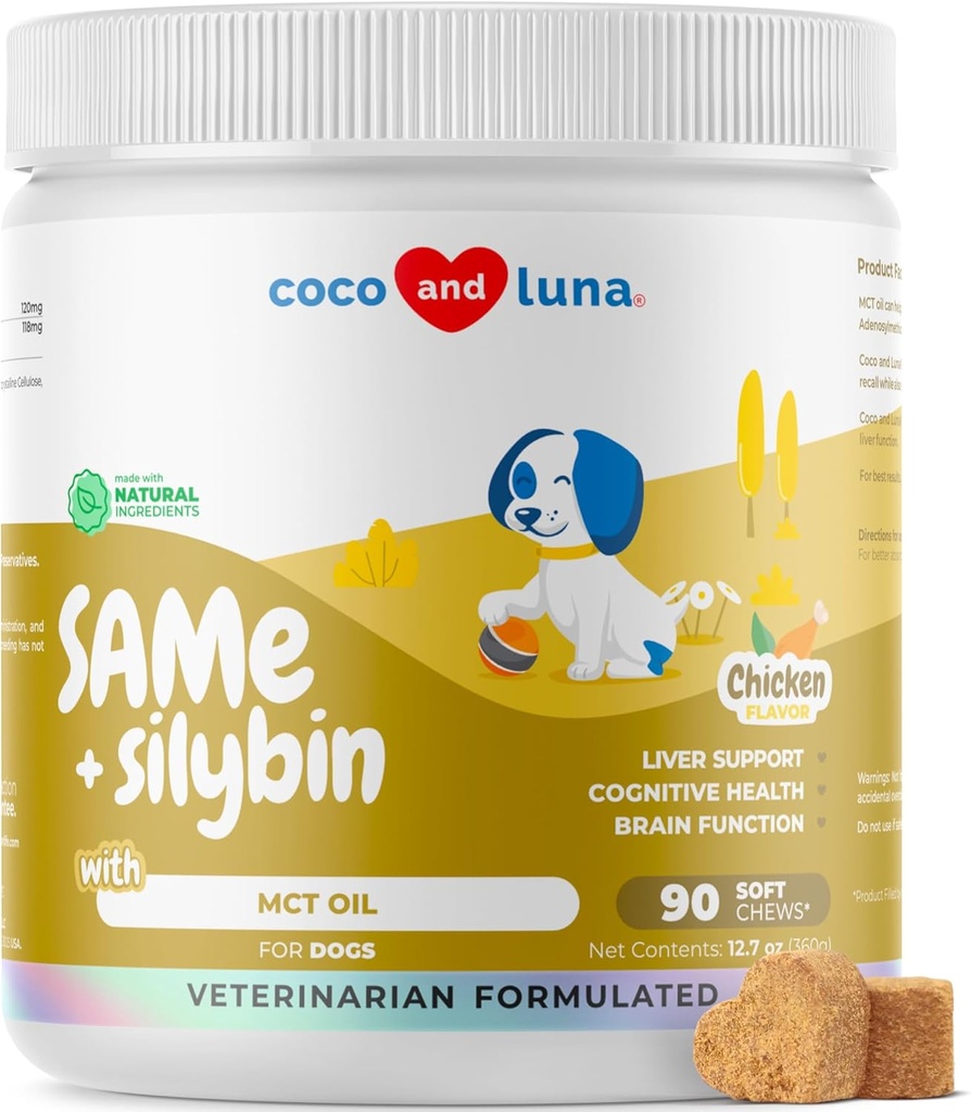Samme for hunde - 90 Soft Chews - S- Adenosyl- L- Methionin, Lever supplement - Brain Health, fremmer kognitiv support, lever support (Samme & Silybin Soft Chews)
