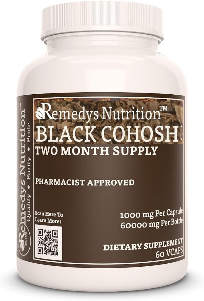 Remedy 's ernæring Black Cohosh; 124; 1.000 mg, 60 Vegan kapsler Urtevæske Kosttilskud 124; Two Month Supply