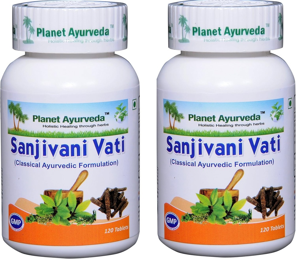 Planet Ayurveda Sanjivani Vati - Urtetabletter, 100% naturlige og rene - 2 flasker (Hver flaske indeholder 120 tabletter)