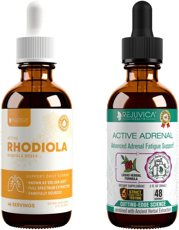 Rejuvica Health Active Rhodiola + Active Adrenal - Support Energy + Stress - Flydende levering til bedre absorption - Rhodiola, Ashwagandha, Holy Basil & Mere!