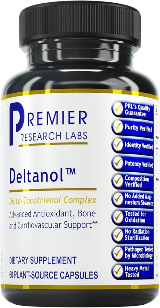Premier Research Labs Deltanol - Tocotrienoler E-vitamin, Annatto Tocotrienoler til mænd og kvinder, 100 mg Tocotrienol Complex Per kapsel, antioxidanter, understøtter hjerte & metaboliske sundhed - 60 kapsler