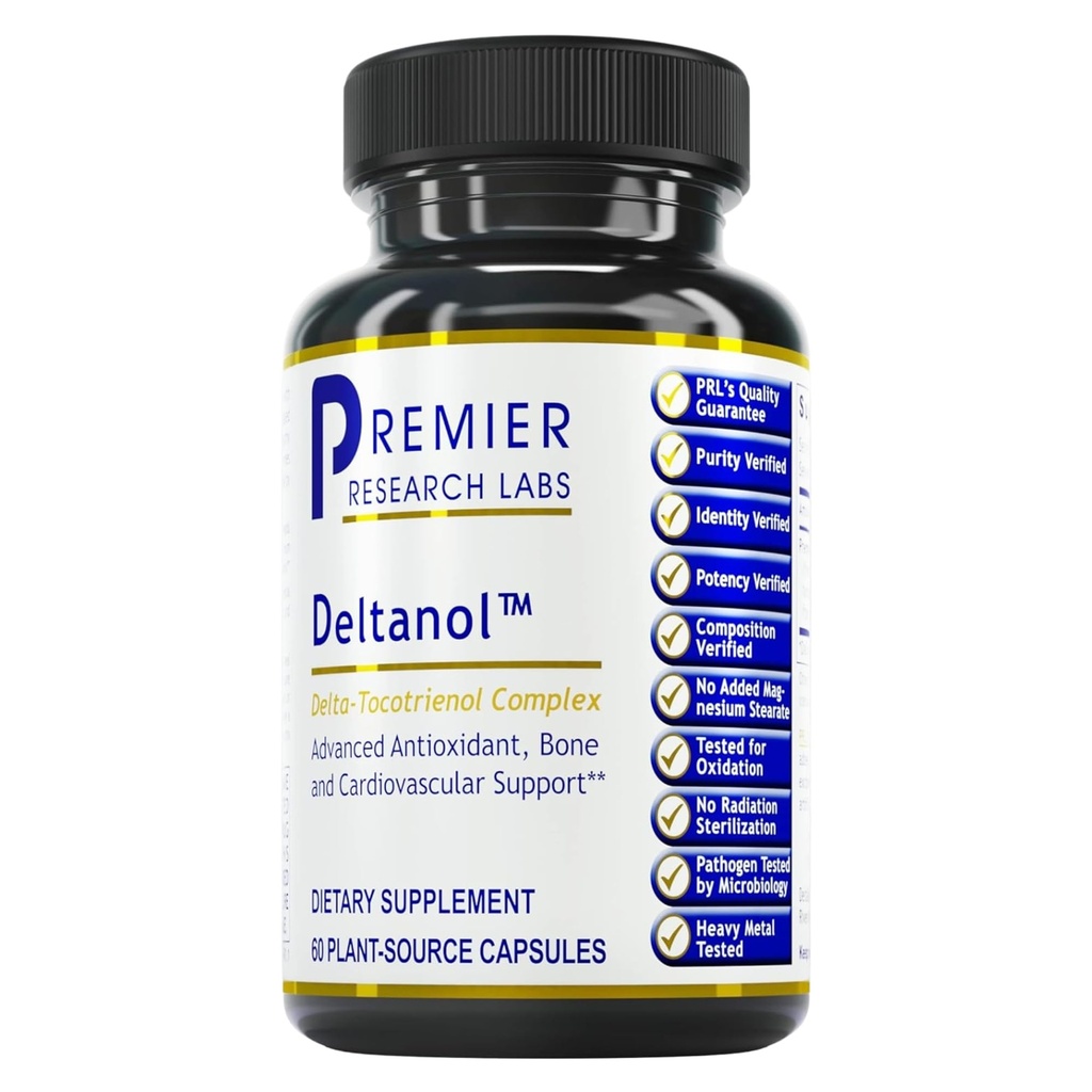 Premier Research Labs Deltanol - Tocotrienoler E-vitamin, Annatto Tocotrienoler til mænd og kvinder, 100 mg Tocotrienol Complex Per kapsel, antioxidanter, understøtter hjerte & metaboliske sundhed - 60 kapsler