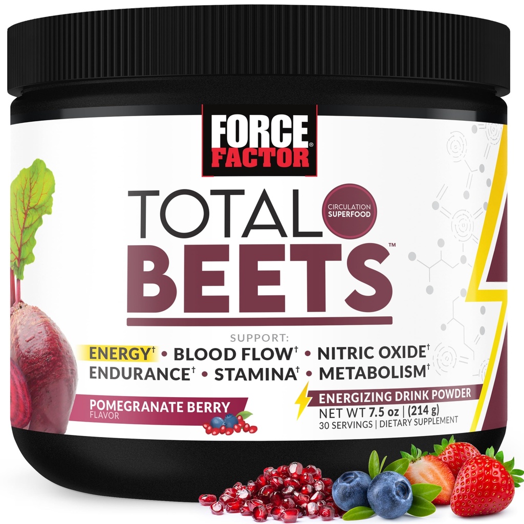 Kraftfaktor Total Beets Energy Drink Mix, Superfood Beet Root Powder med Nitrater til Boost Energy og Support Circulation, Blood Flow, Nitric Oxide og Stamina, Heart Health Supplement, 30 Serveringer