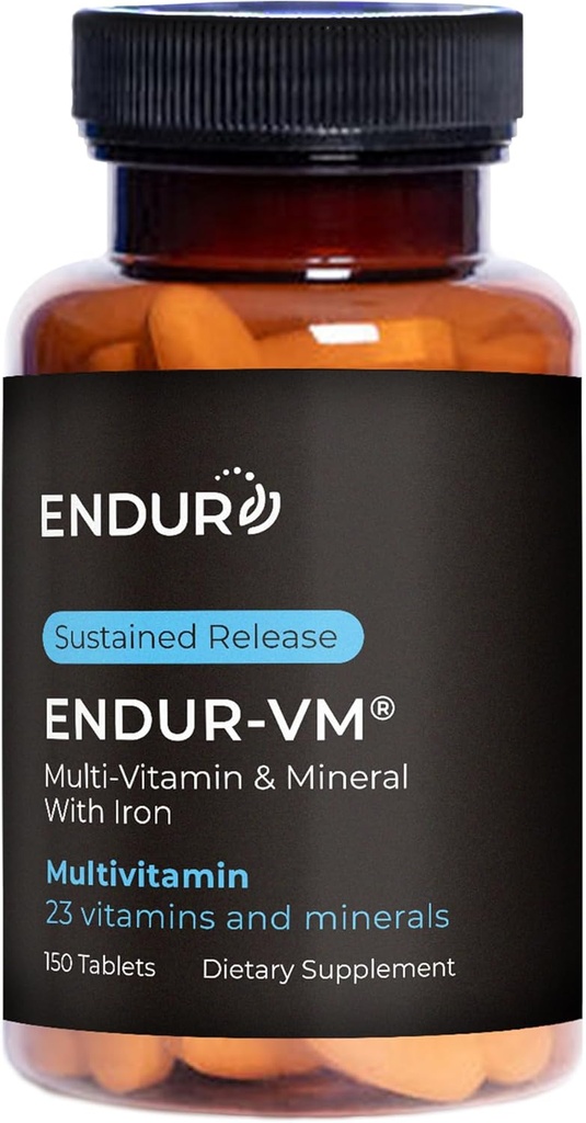 Endur- VM Multivitamin & Mineral (med jern), Daily Multivitamin med Vital Minerals, B-vitamin, D-vitamin & folinsyre, Gluten Free, 150 tabletter