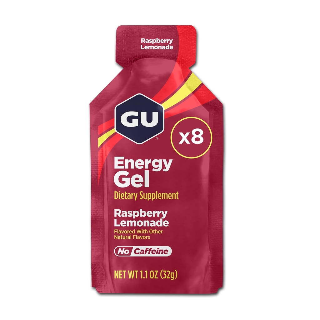 GU Energy Original Sports Nutrition Energy Gel, 8-greve, Vegan, Gluten- Gratis, Kosher, og Dairy- Gratis On- The- Go Energy for enhver træning, Raspberry Lemonade