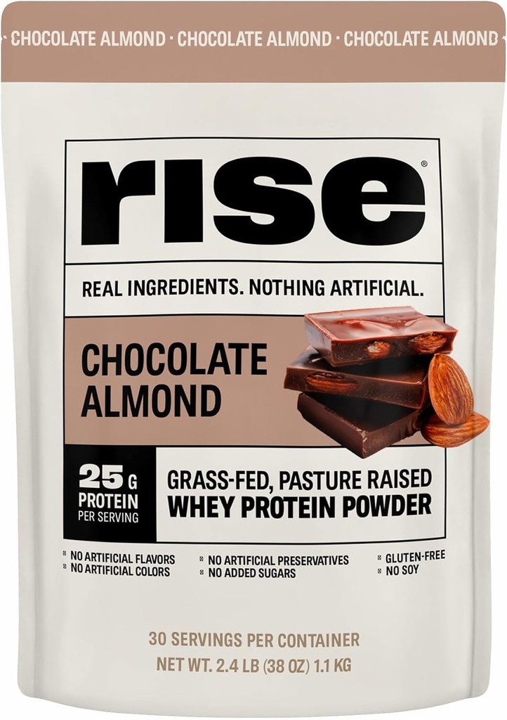 Rise Grass- Fed Whey Protein Powder - Chocolate Almond Buddy 124; 25g Protein Ingen Kunstige Artiskokker, Farver, eller Konserveringsmidler - Sugar Free, Gluten- Free, Soy Free (2.4 lbs)