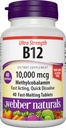 Webber Naturals Vitamin B12 10.000 mcg, Ultra Strength, 40 Greve, hurtig opløsning tabletter, Vitamin supplement støtte til energi Metabolisme, immunforsvar og hjerte sundhed, Vegansk formel