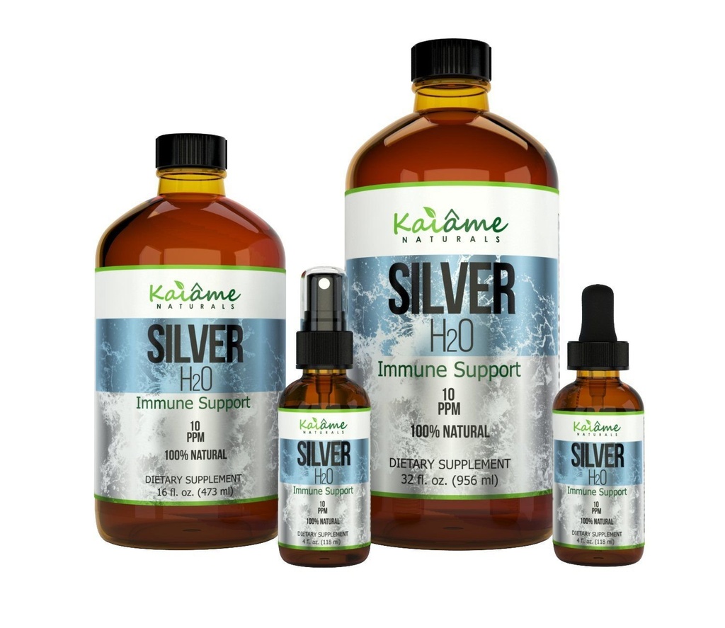 Kaiame Naturals Kolloid Sølv, Ionic Silver Solution, 10 PPM, Stor 16 oz glasflaske, Naturlig immunforsvar supplement, Sikker for voksne, børn, og kæledyr