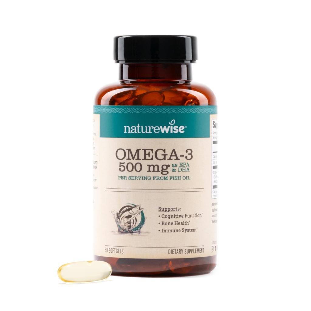 NatureWise Omega 3 Fish Oil - 500 mg per pille - EPA & DHA - immunforsvar, hjerne & optimal wellness - gluten og soja fri, non-GMO - 60 Softgels [2-måned Supply]