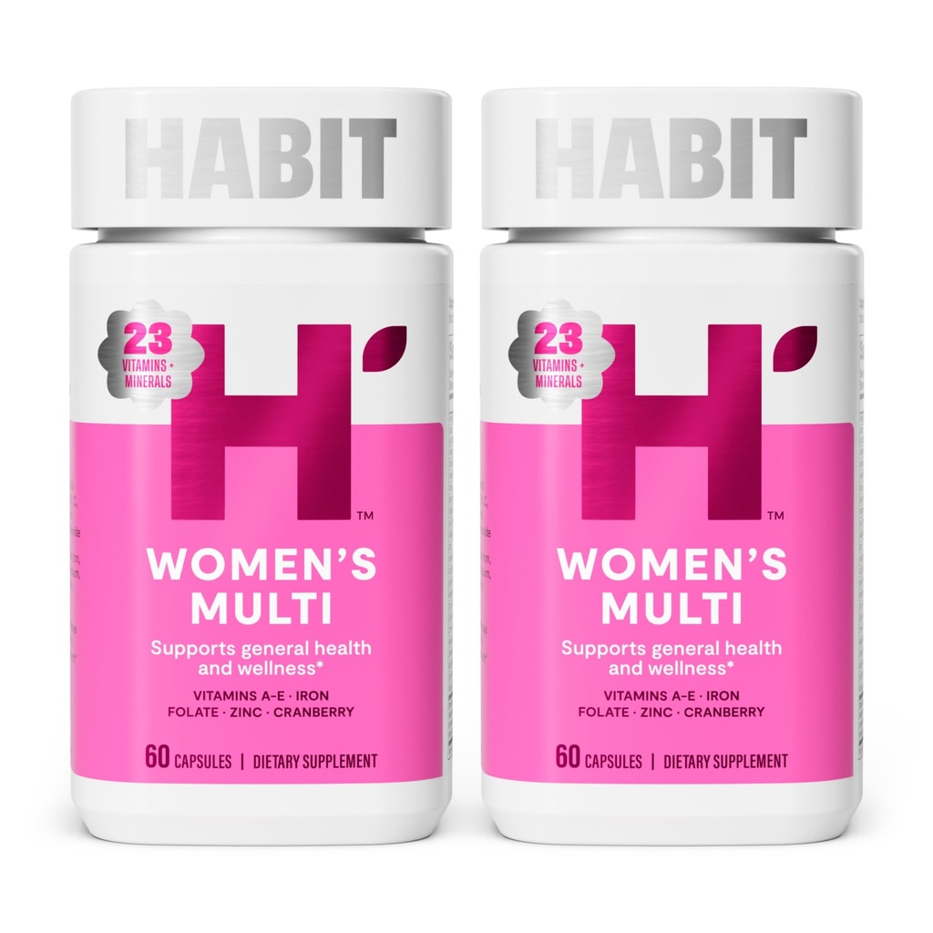Habit Womens Multi Supplement 2 Pack (120 kapsler) - Nyt udseende, Understøtter General Health & Wellness, 23 essentielle vitaminer og mineraler, Frugtekstrakter, Folate, Jern, B12, Biotin, Non- GMO