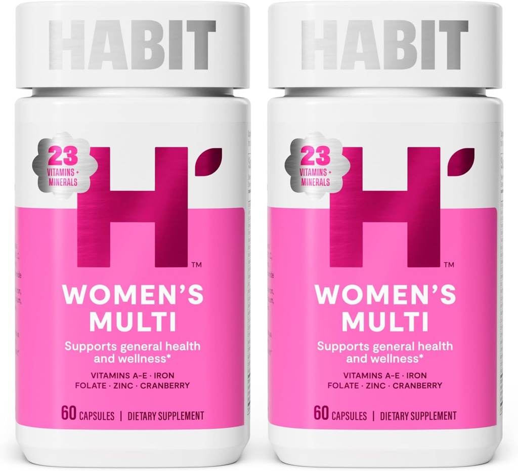 Habit Womens Multi Supplement 2 Pack (120 kapsler) - Nyt udseende, Understøtter General Health & Wellness, 23 essentielle vitaminer og mineraler, Frugtekstrakter, Folate, Jern, B12, Biotin, Non- GMO