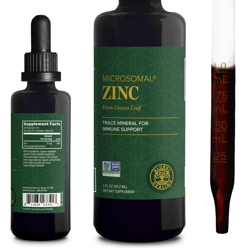 Global Healing USDA Organic Zink Kosttilskud Flydende - Pure Vitamin Drops til immunsystemet Boost, Hormonbalance, og sund aldring - Natural, Vegan- Friendly, Non- GMO, Organic Zinkvitaminer (2 Fl Oz)