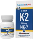 Superior Source Vitamin K2 MK- 7 (Menaquinone- 7) 300 mcg - Bone Strength & Health Support - Aids Sund Heart Function - Bariatric- Friendly - 60 Sublingual Opløsning Tablets