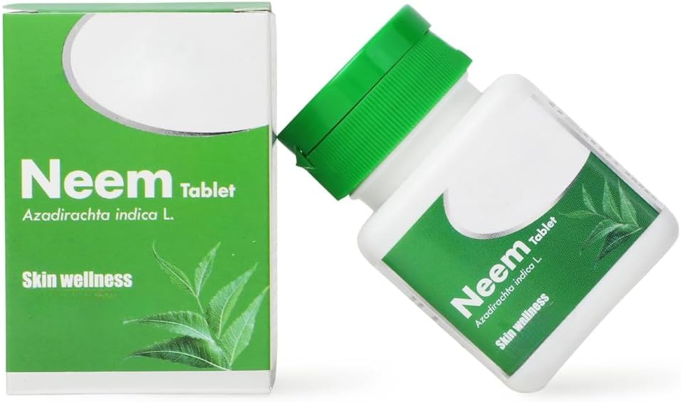 Neem Ayurvedic Tablets, Natural Ranifier, Skin Wellness124; Controls Acne og bumser, 100% Pure & Natural - 60 Tablet