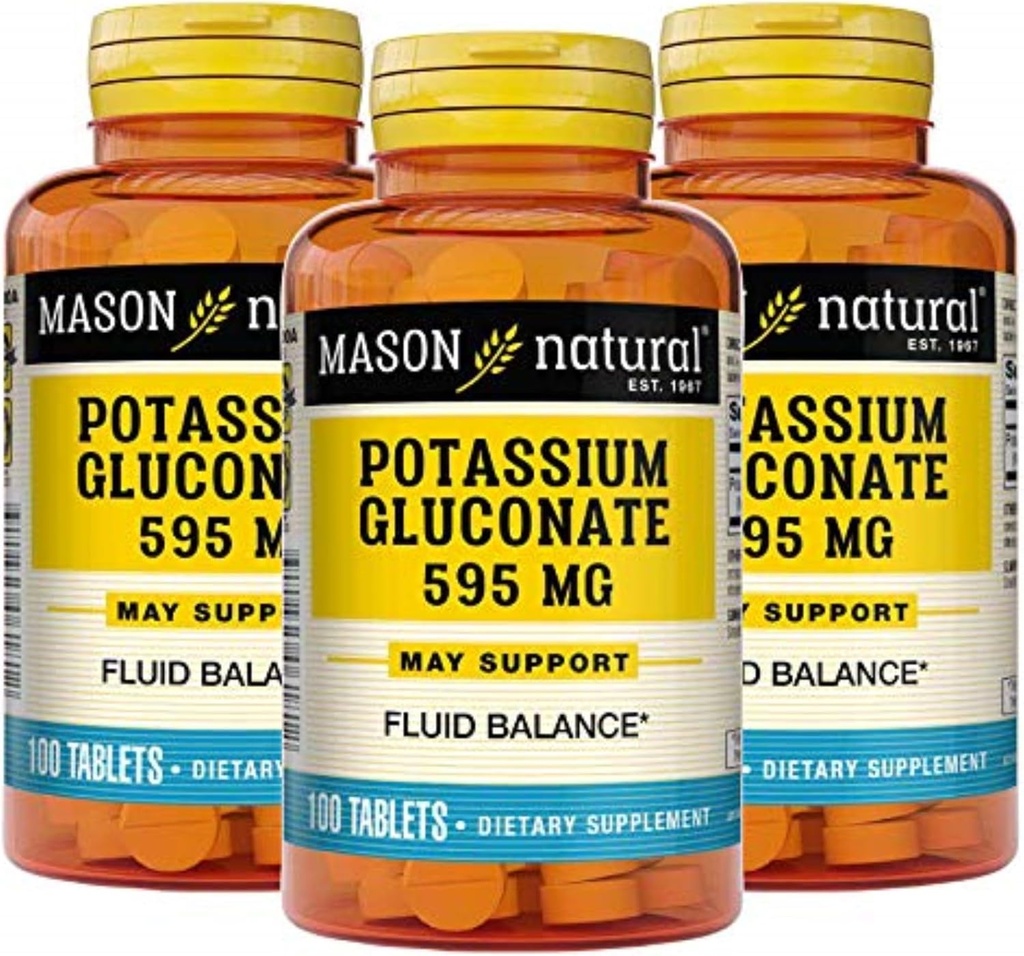 Mason Natural Kalium Gluconate 595 mg, 300 Day Supply, 100 tabletter (pakning med 3)
