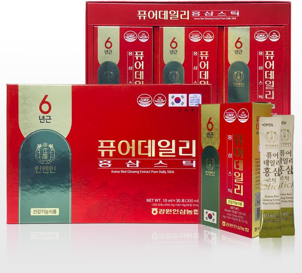 Korea Red Ginseng Extract Pure Daily Stick Hong Sam, Natural Energy Booster til mænd & kvinder immunstøtte, Træthed Inddrivelse - 30 sticks