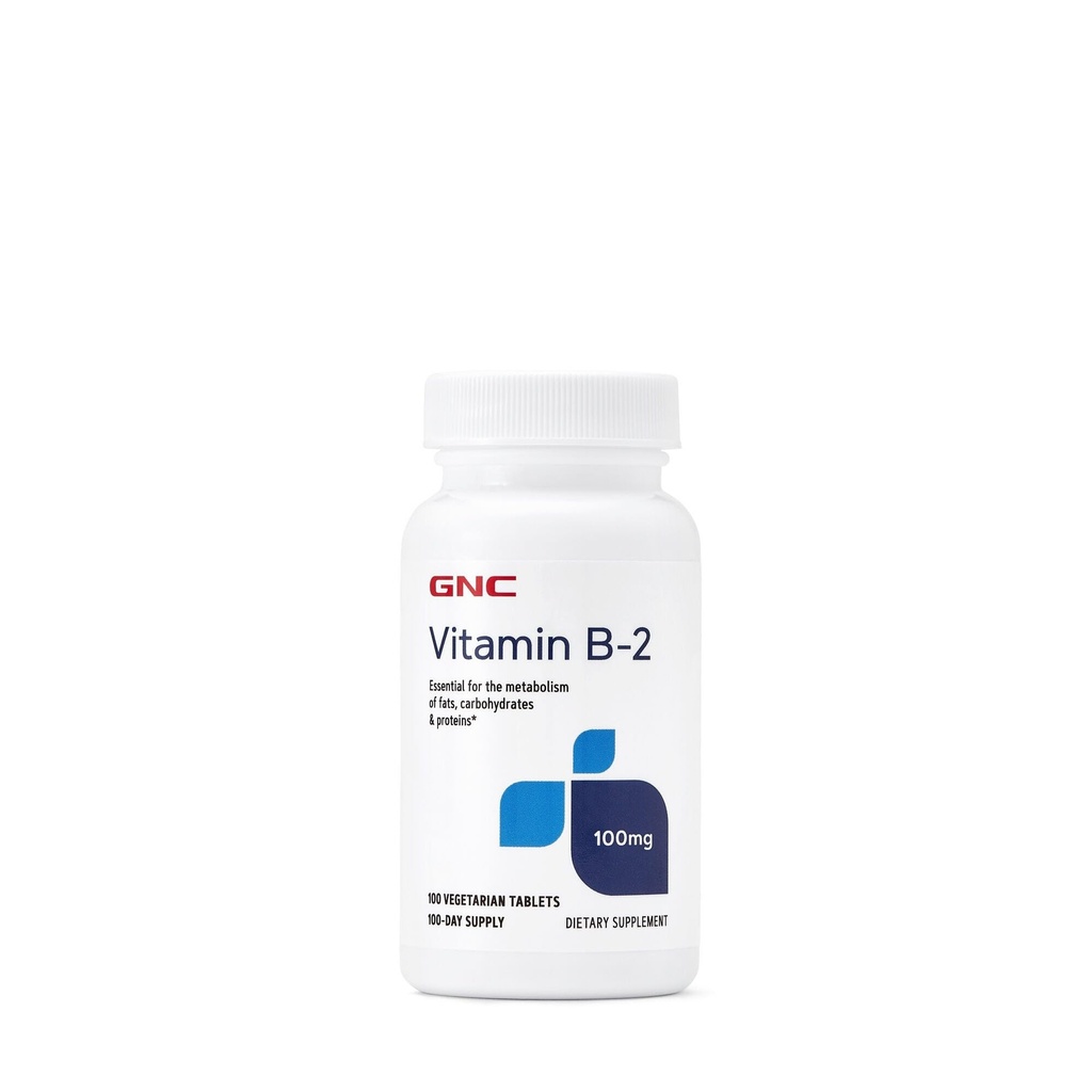 GNC vitamin B2 100 mg supplement, essentiel for metabolisering af fedtstoffer, kulhydrater og proteiner, 100 Servere