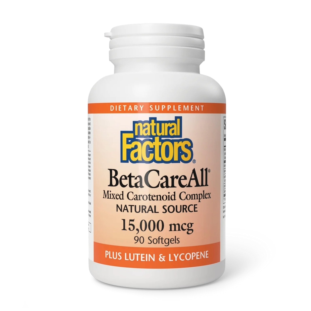 Naturlige faktorer BetaCareAll 25. 000 IE, vitamin A for sund hud, Vision og immunfunktion, 90 Softgels