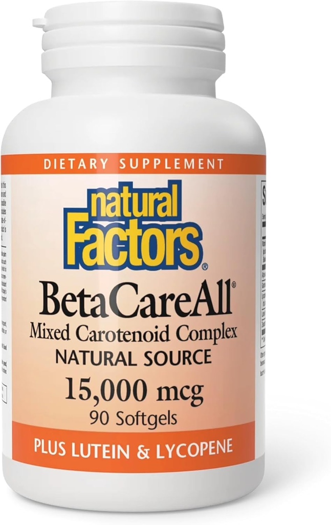 Naturlige faktorer BetaCareAll 25. 000 IE, vitamin A for sund hud, Vision og immunfunktion, 90 Softgels