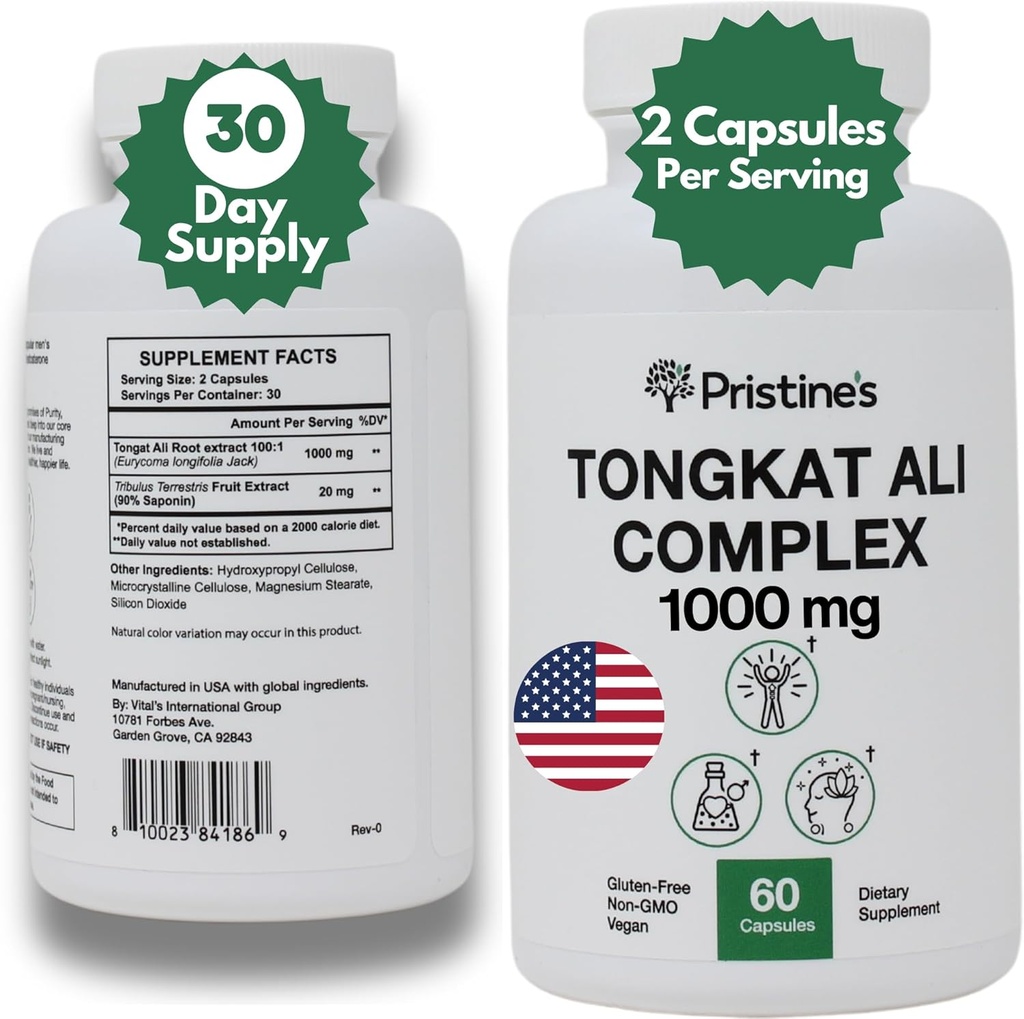 Tongkat Ali 1000MG Extract Supplement -30 Day Supply - Atletisk Performance Support - Natural Afrodisiac, Testosteron & Immunity Support - Potent Antioxidant Fordele