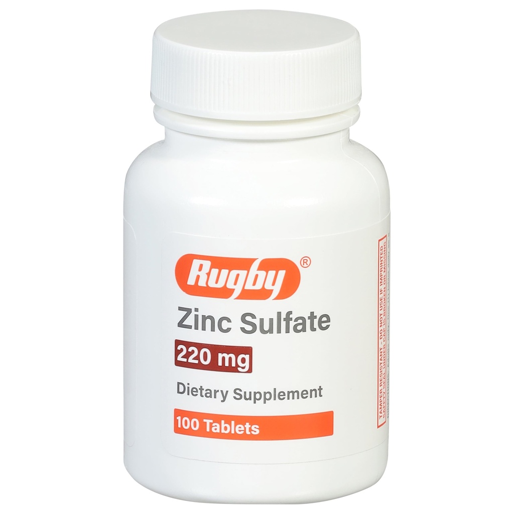 Rugby Zinksulfat 220 mg tabletter - Lavet med Zinksulfat Heptahydrat - Kosttilskud - 100 greve (1 pakke)