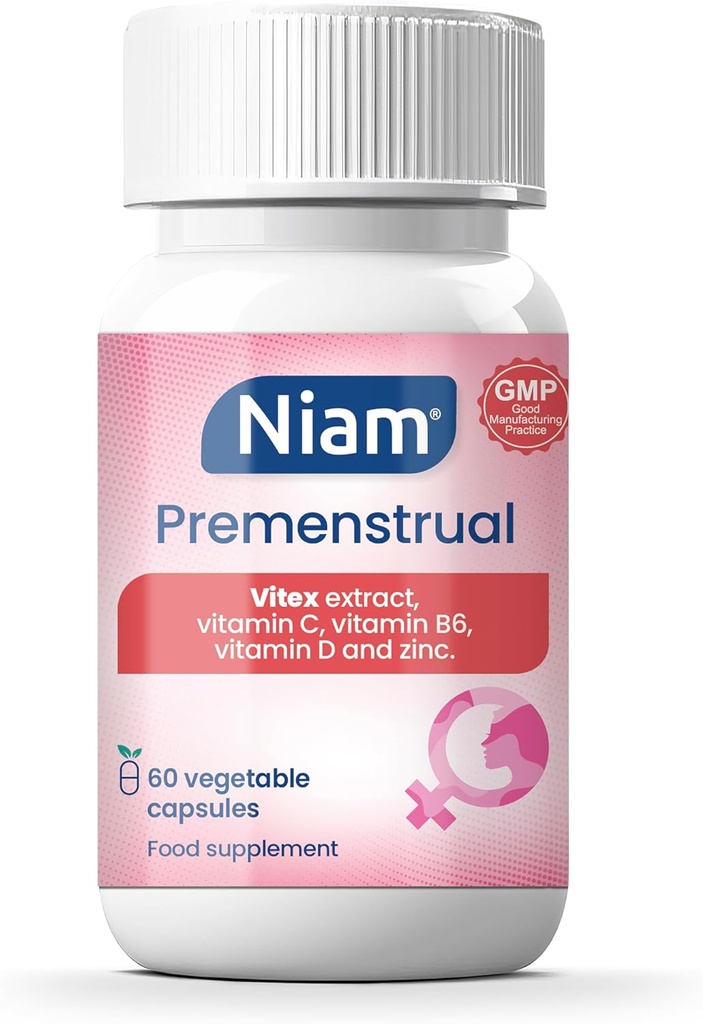 Vitex Agnus Castus 350 mg | Hormonal Balance & Cycle Support | Chasteberry, Vitamins B6, D, C & Zinc | 60 Capsules | Niam Premenstrual
